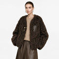Women's V-Neck Faux Fur Coat - Minimalist Oversized Winter Outerwear