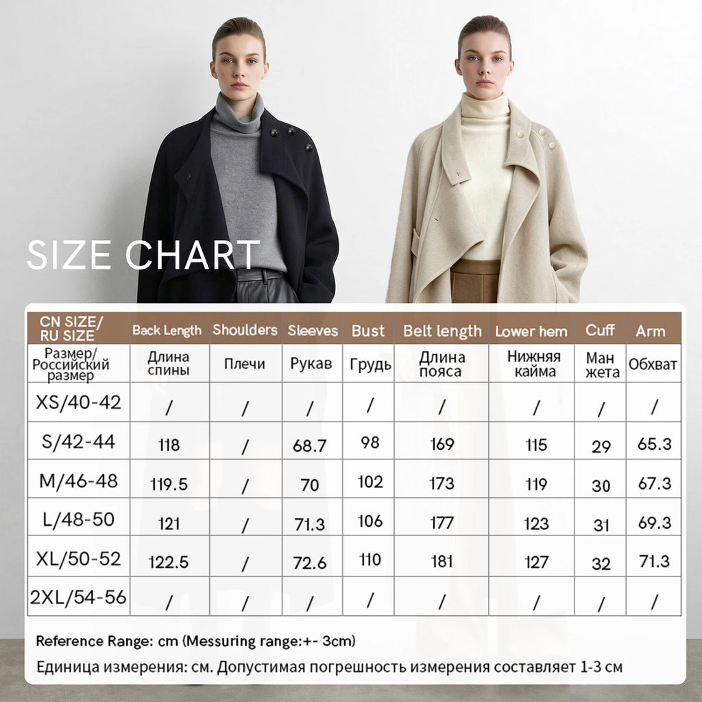 Women's Double-Faced Wool Coat - Oversized Belted Winter Commuter