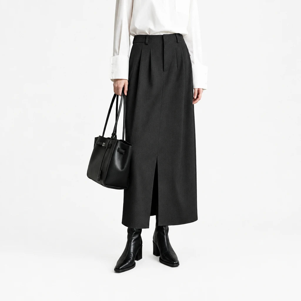 Women's Straight Front Slit Long Skirt - Minimalist Winter Commuter
