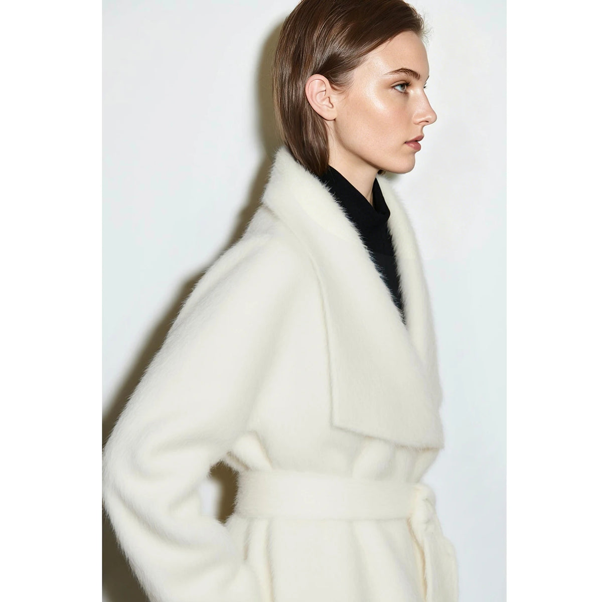 Women's Wool Silk Blend Oversized Coat - Minimalist Winter Outerwear