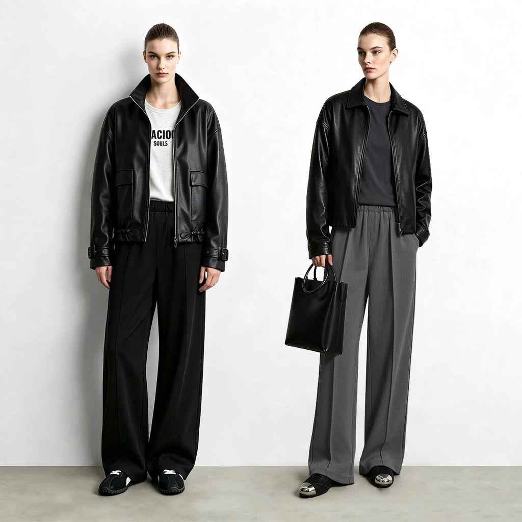Women's Wide Leg Trousers - Minimalist Winter Casual Commuter Pants