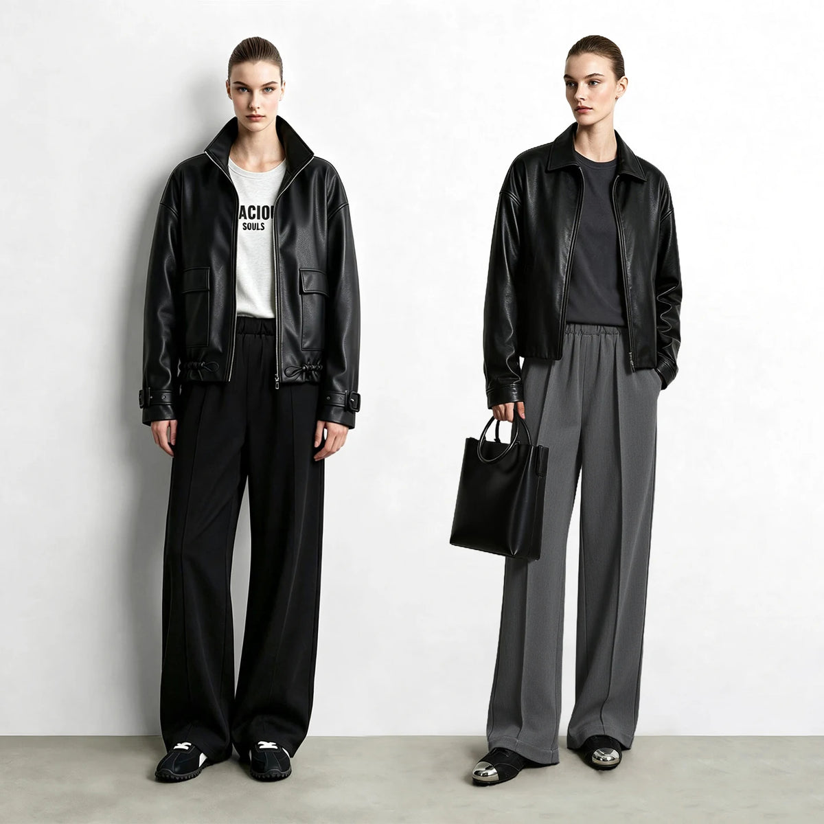 Women's Wide Leg Trousers - Minimalist Winter Casual Commuter Pants