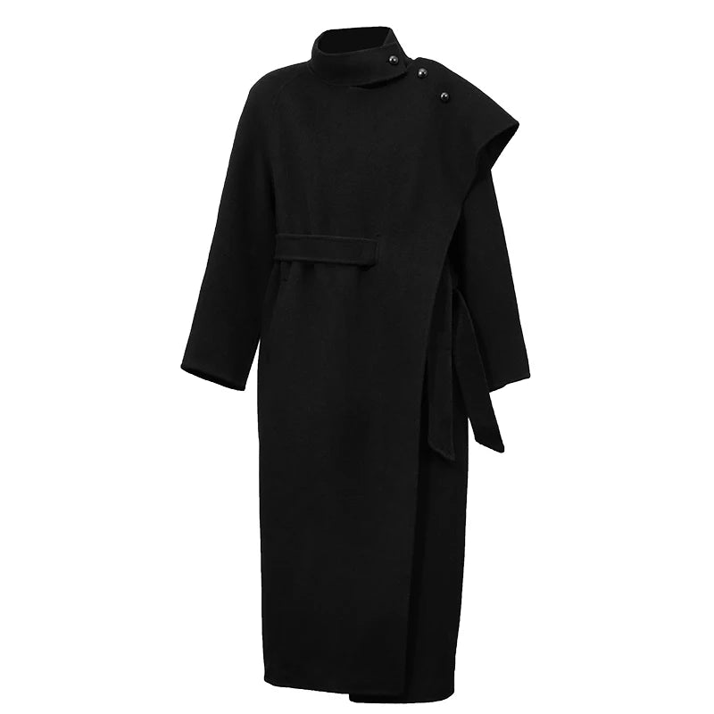 Women's Double-Faced Wool Coat - Oversized Belted Winter Commuter