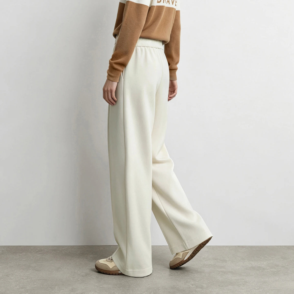 Women's Curved Drawstring Pants - Minimalist Loose Fit Winter Trousers