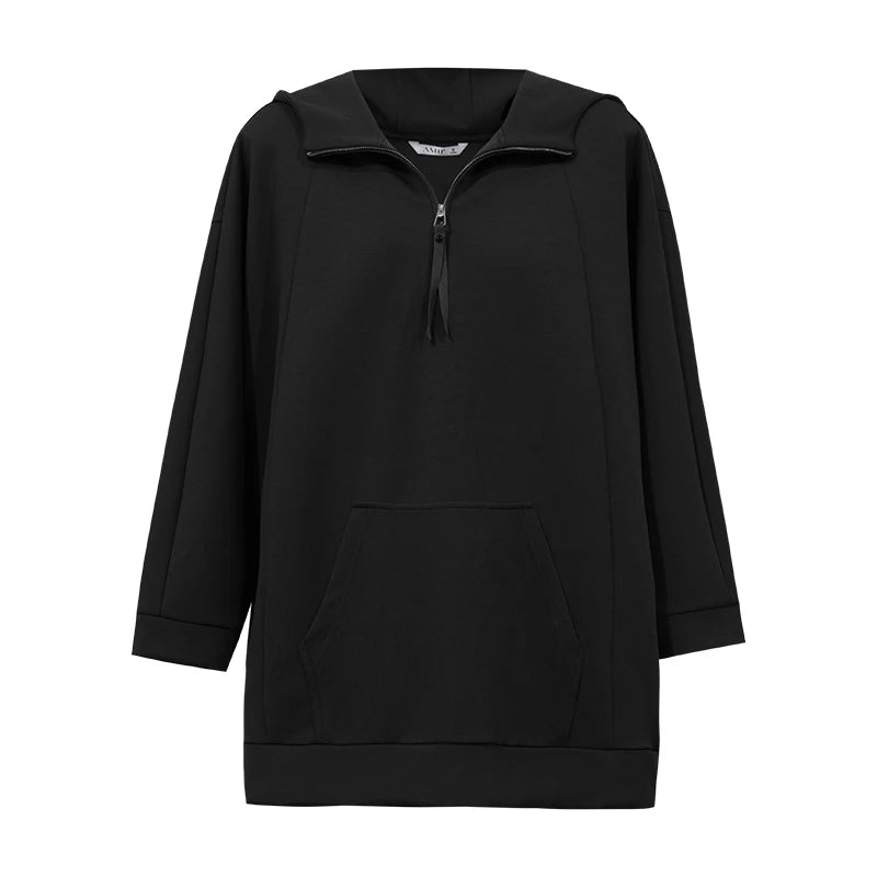 Women's Oversized Batwing Sleeve Hoodie - Casual Mid-Length Pullover