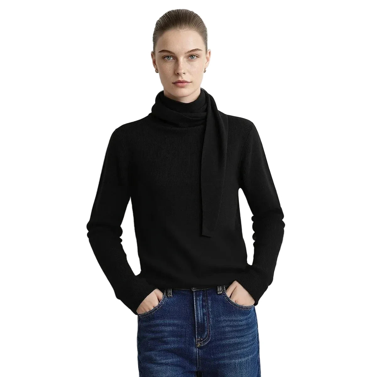 Women's Scarf Collar Raglan Knit Sweater - Elegant Autumn Pullover
