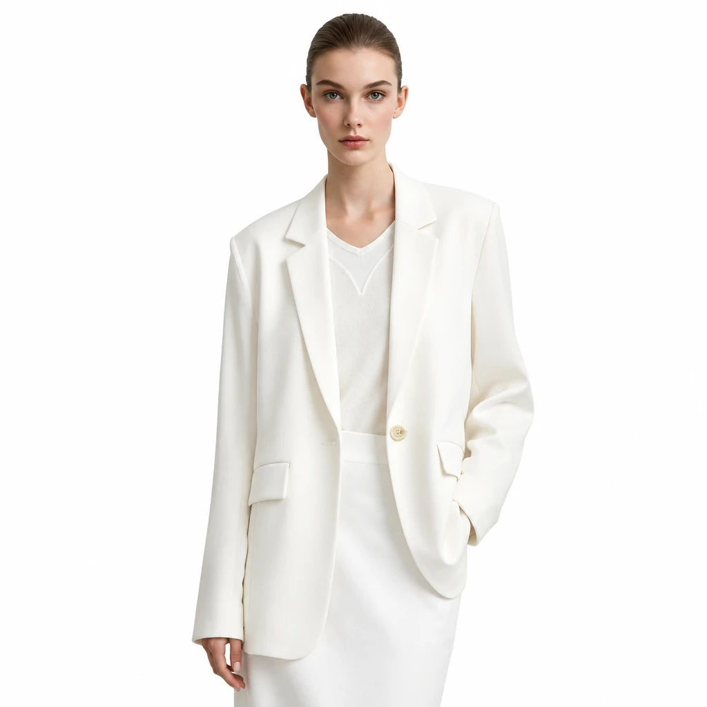 Women's Oversized Wide Shoulder Blazer - Office Commuter Suit Jacket