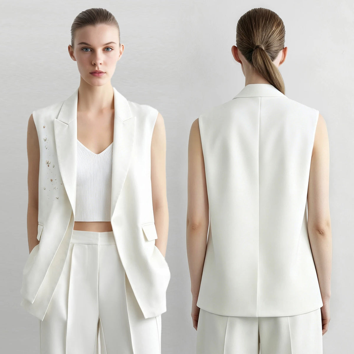 Women's Lapel Collar Vest - Minimalist Relaxed Fit Commuter Top