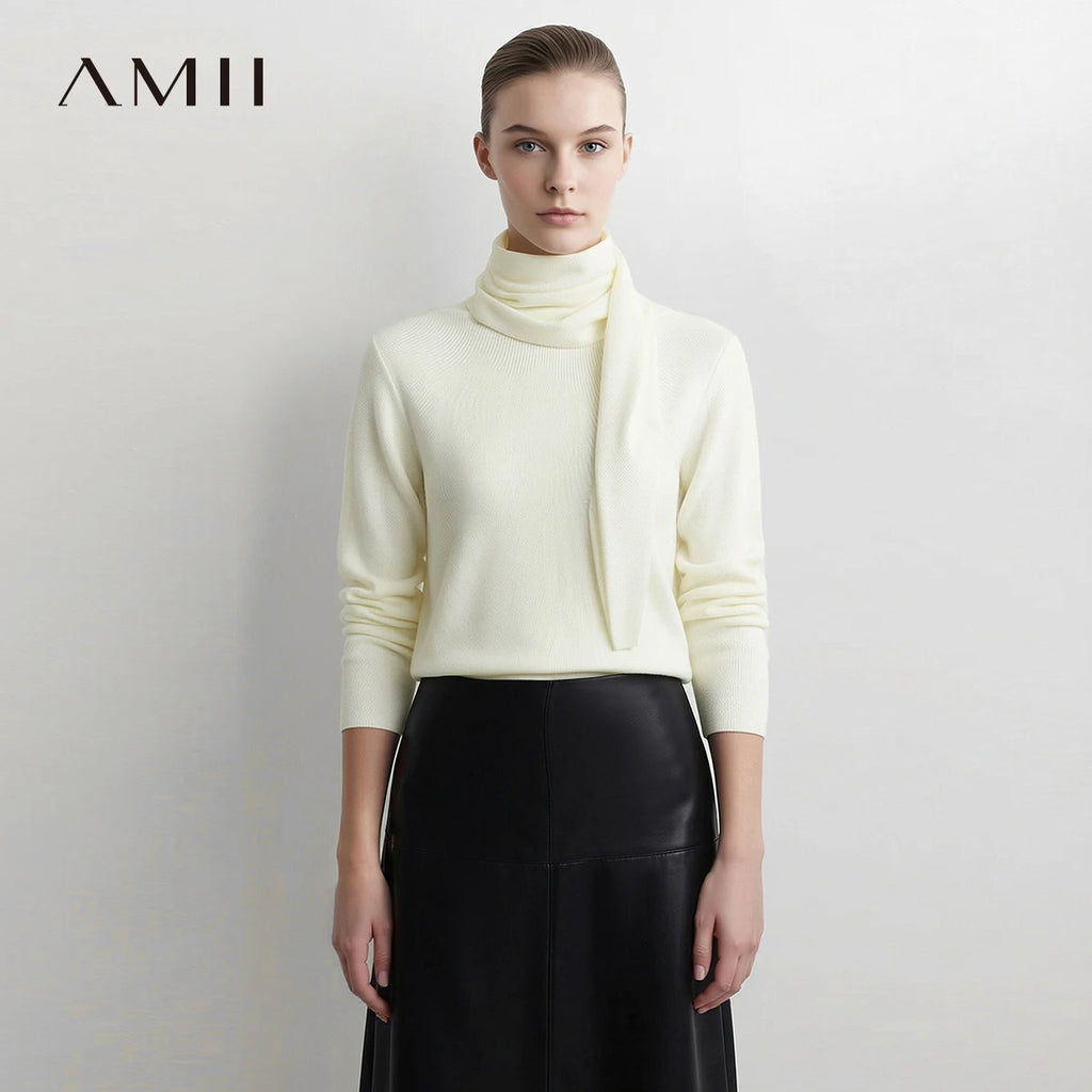 Women's Scarf Collar Raglan Knit Sweater - Elegant Autumn Pullover
