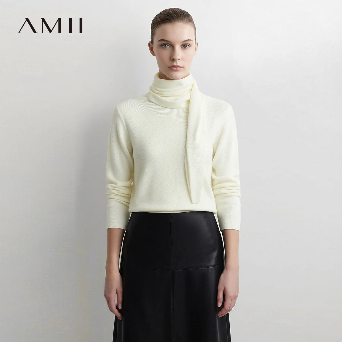 Women's Scarf Collar Raglan Knit Sweater - Elegant Autumn Pullover