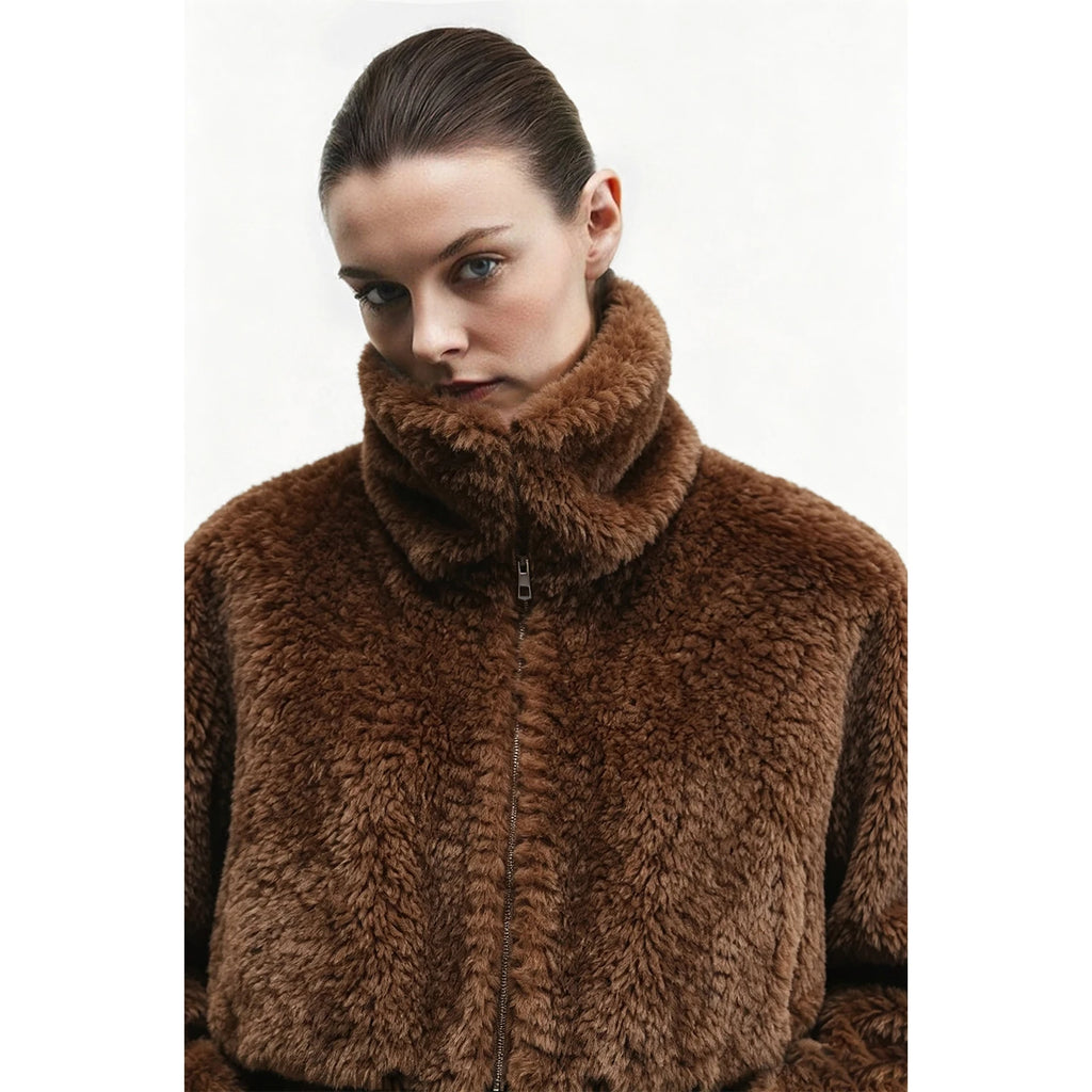 Women's Faux Fur Lapel Coat - Minimalist Winter Commuter