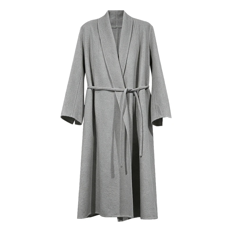 Women's Double-Faced Wool Alpaca Blend Belted Long Winter Coat