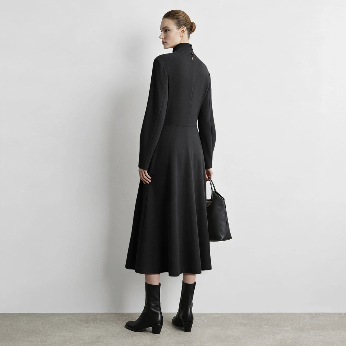 Women's Mock Neck Midi Dress - Long Sleeve Slimming Commuter