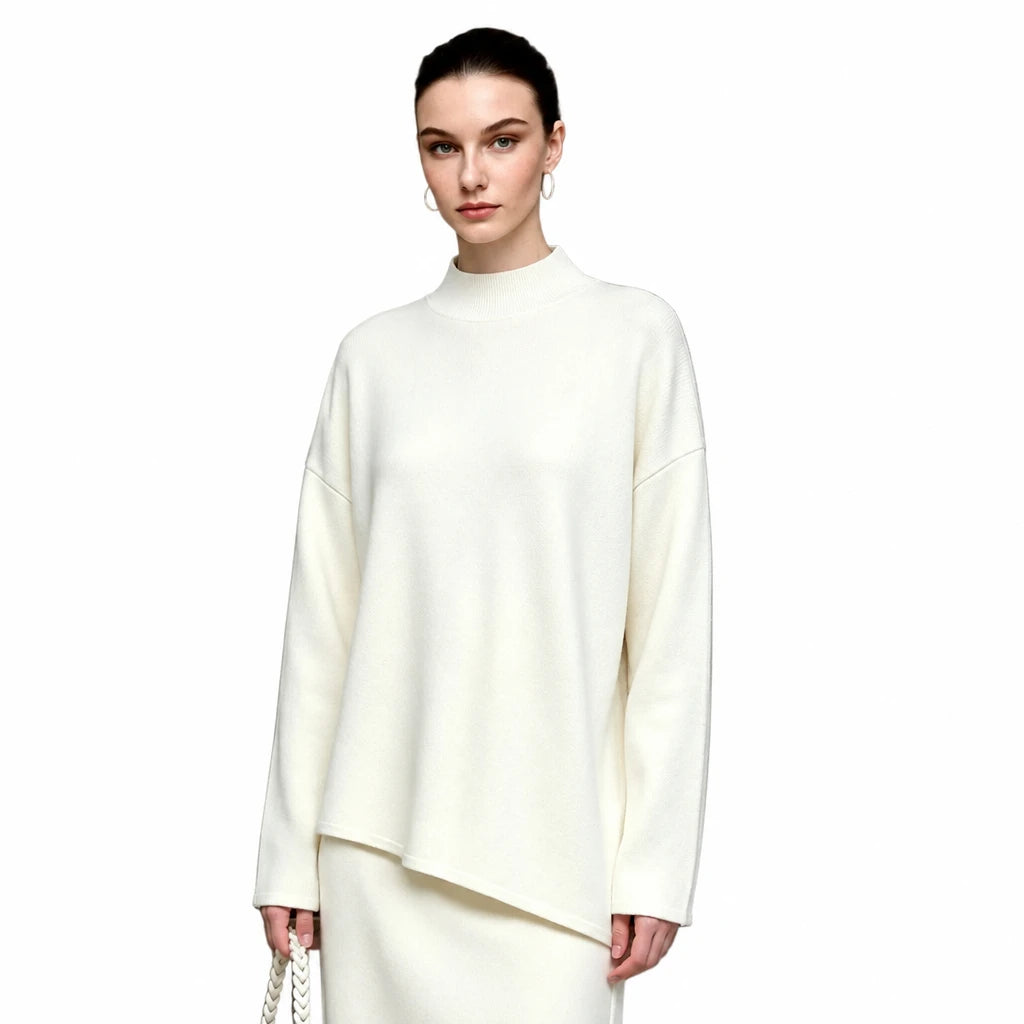 Women's Mock Neck Knit Sweater - Oversized Casual Winter Top