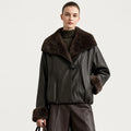 Women's Oversized Faux Leather Shearling Jacket - Winter Biker Coat