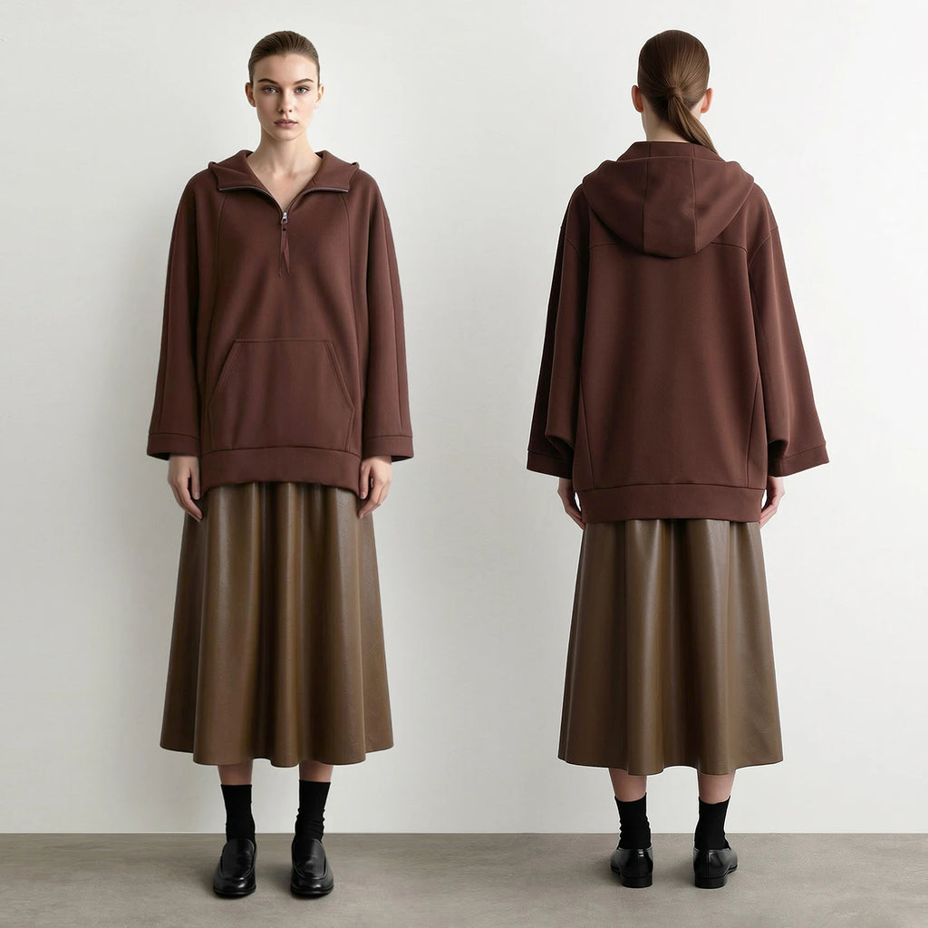Women's Oversized Batwing Sleeve Hoodie - Casual Mid-Length Pullover