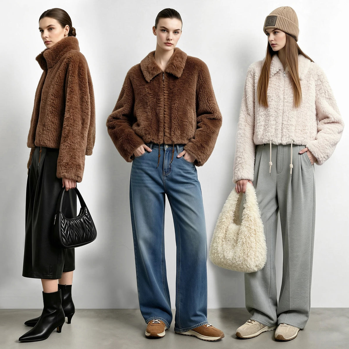 Women's Faux Fur Oversized Coat - Minimalist Winter Commuter Jacket