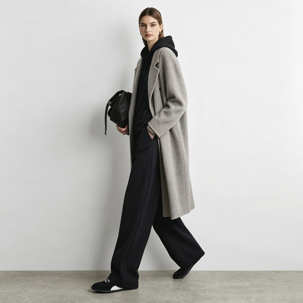 Women's Curved Drawstring Pants - Minimalist Loose Fit Winter Trousers
