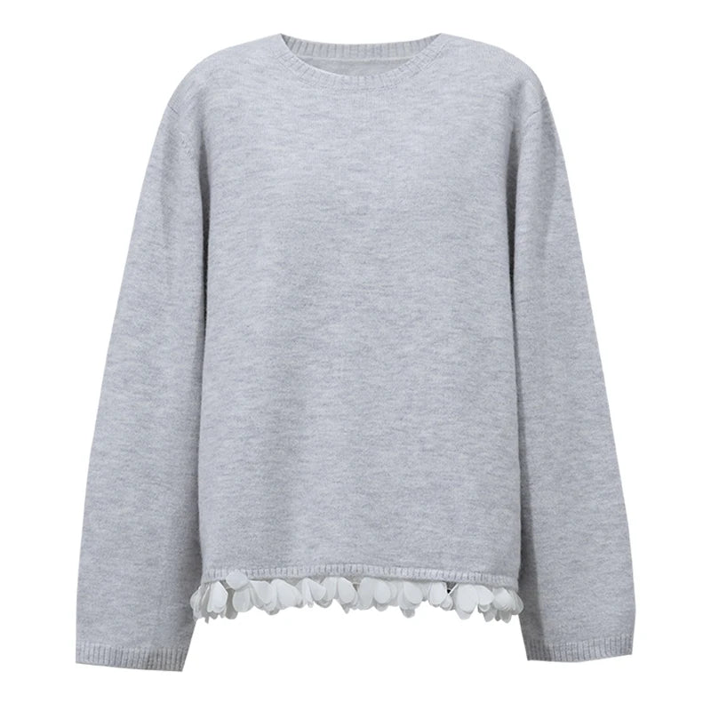 Women's Petal Lace Knit Pullover Minimalist Commuter Sweater