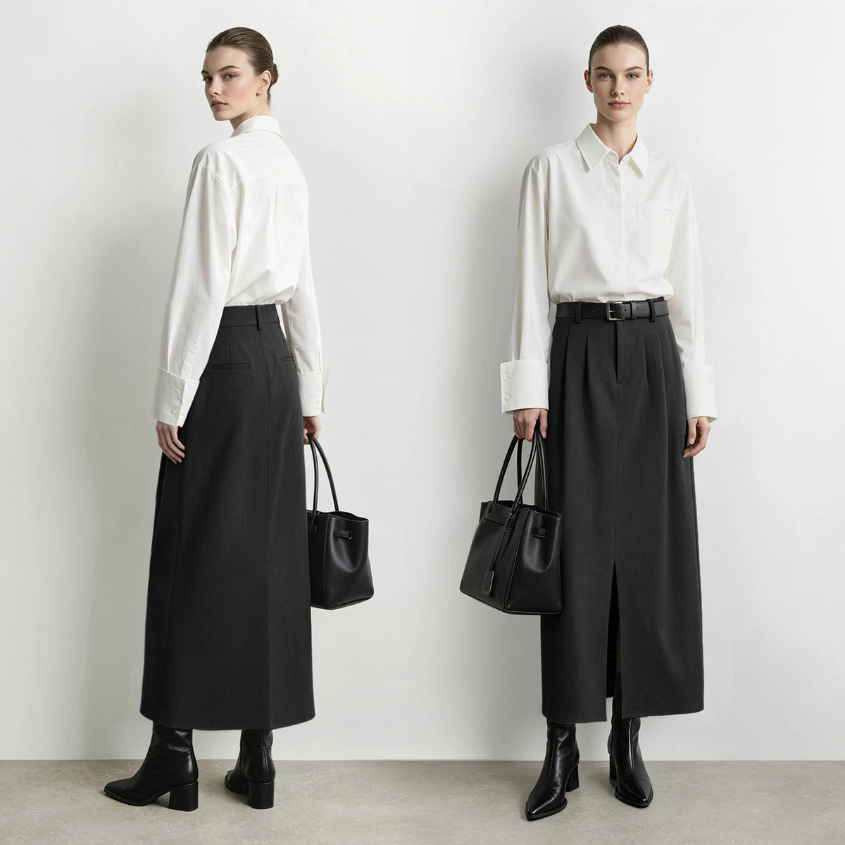 Women's Straight Front Slit Long Skirt - Minimalist Winter Commuter