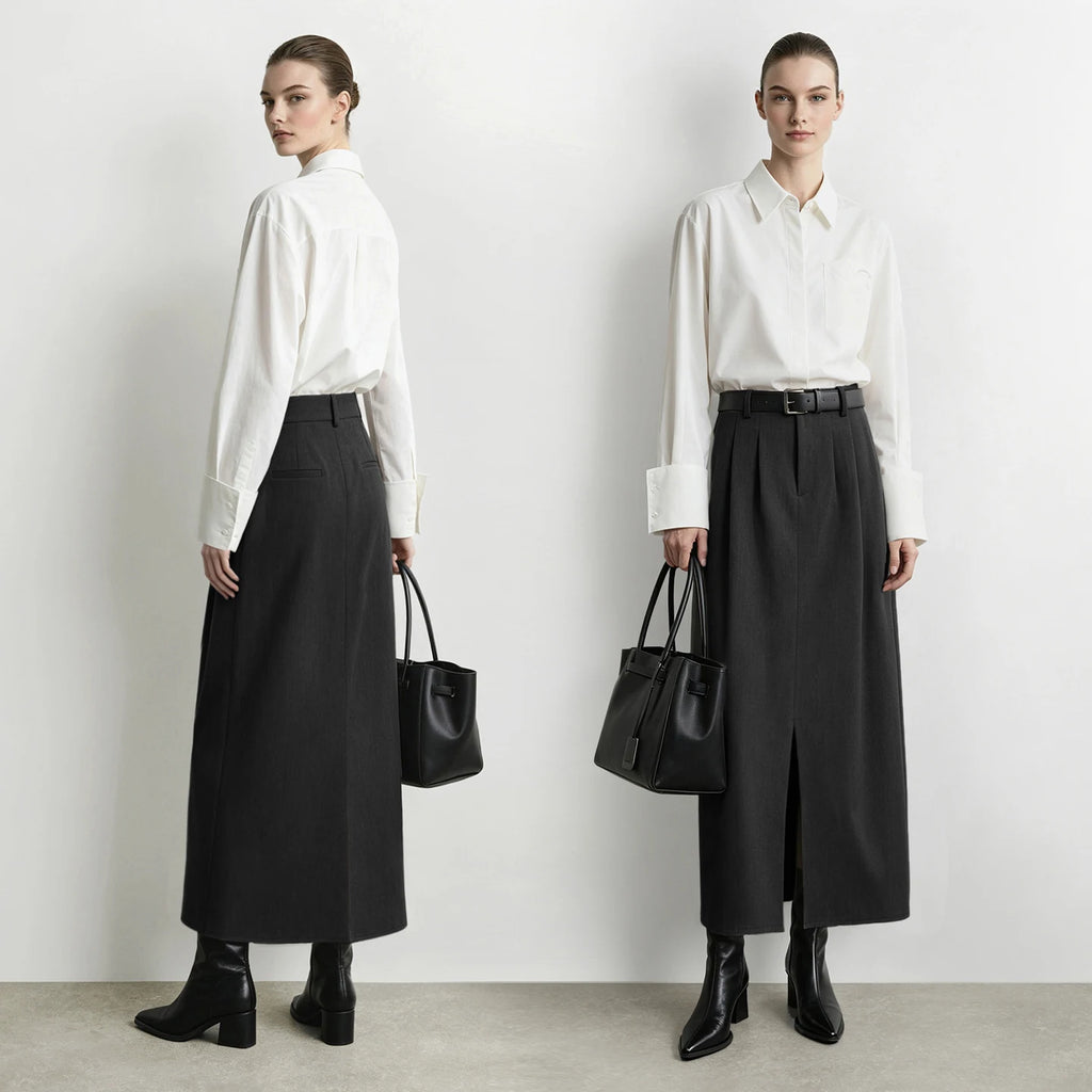 Women's Straight Long Skirt Front Slit Minimalist Commuter Wear