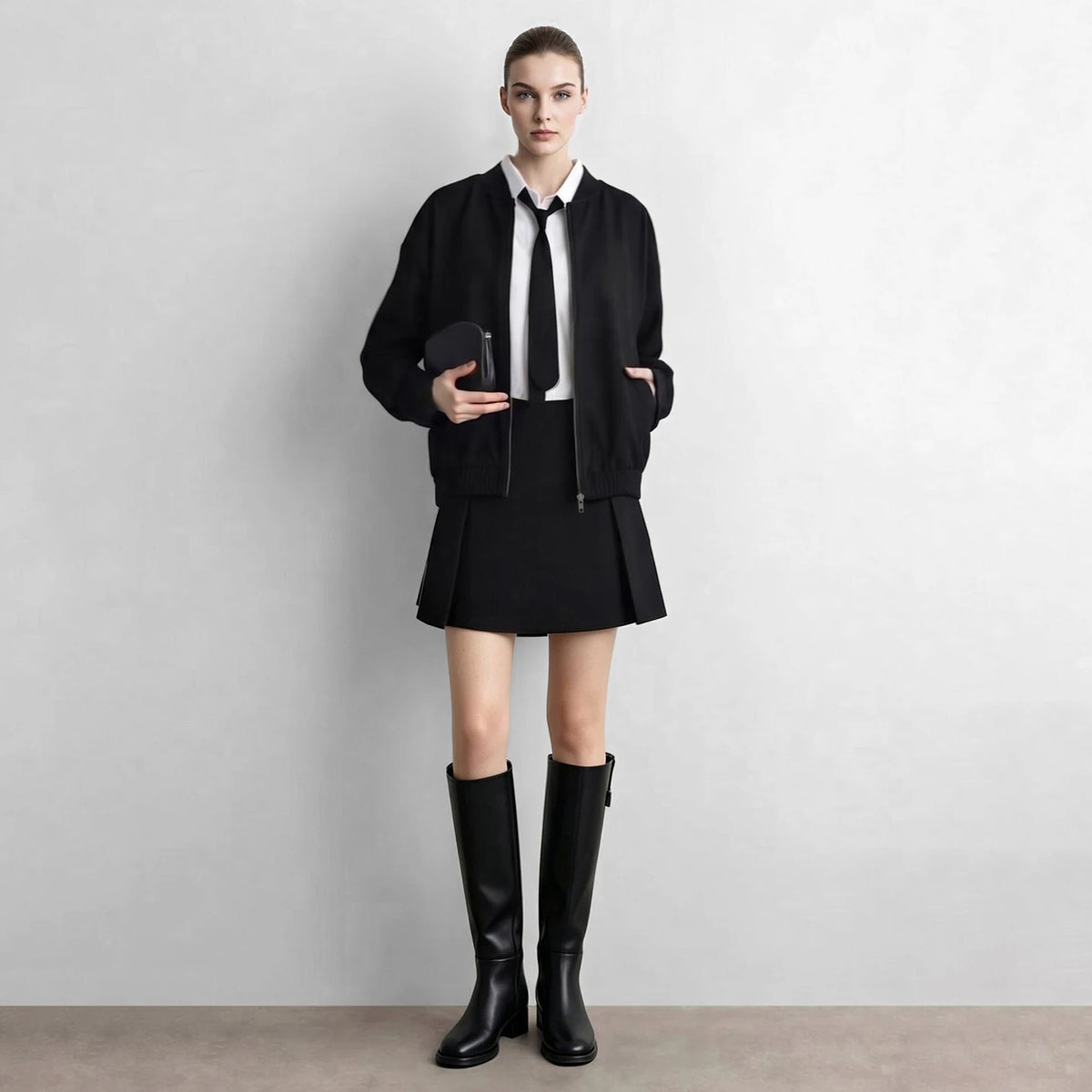 Women's Baseball Jacket & A-Line Skirt Set | Casual Commuter Wear