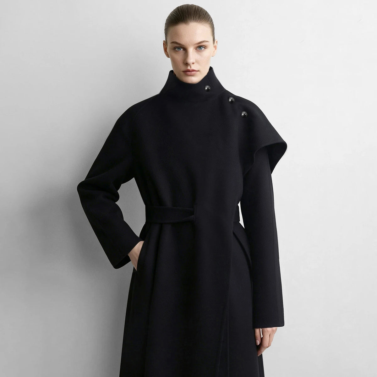 Women's Double-Faced Wool Coat - Oversized Belted Winter Commuter