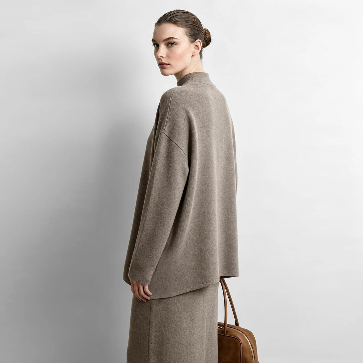 Women's Mock Neck Knit Sweater - Oversized Casual Winter Top